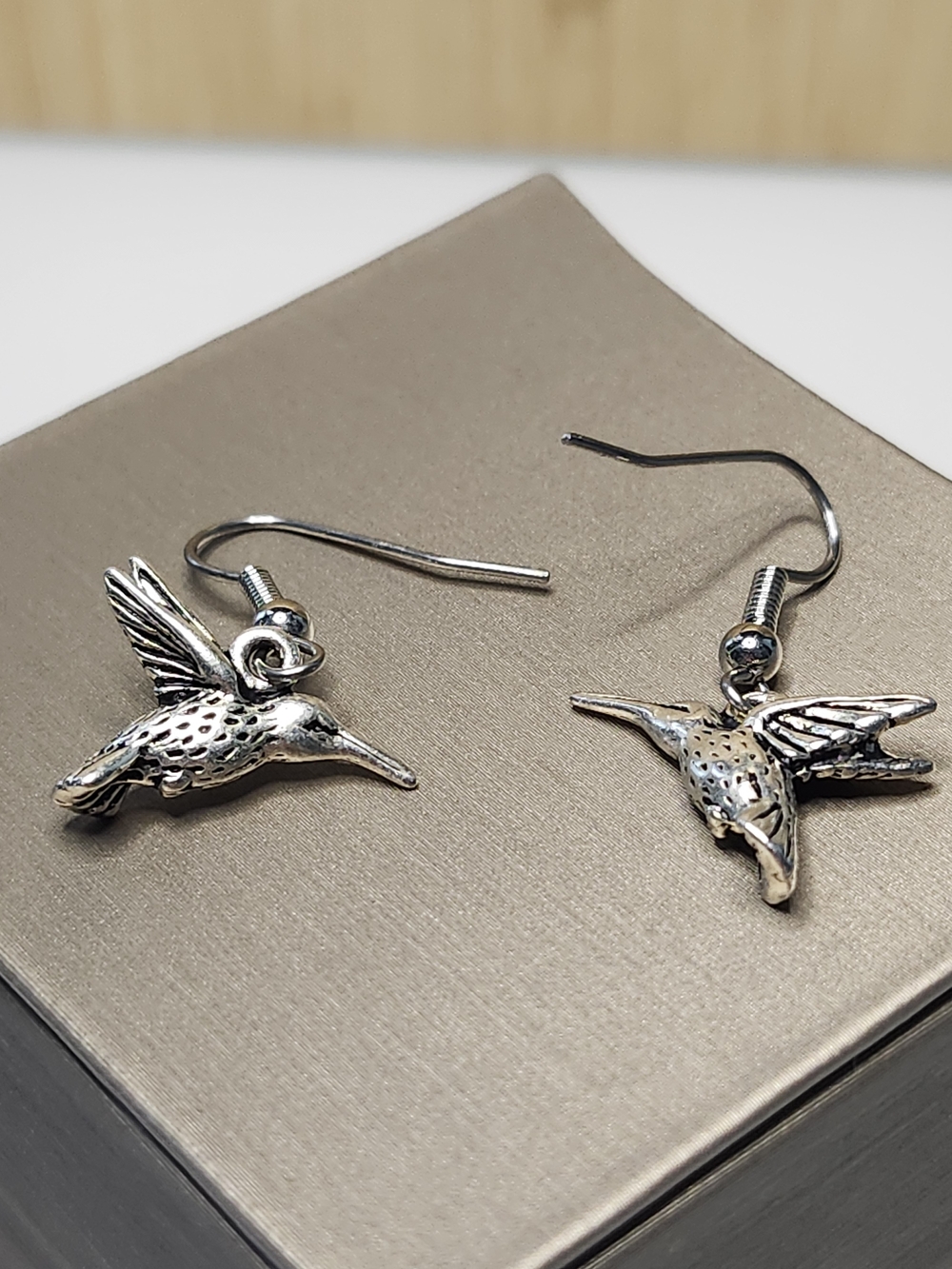 Hand Crafted Silver Hummingbird Dangle Earrings